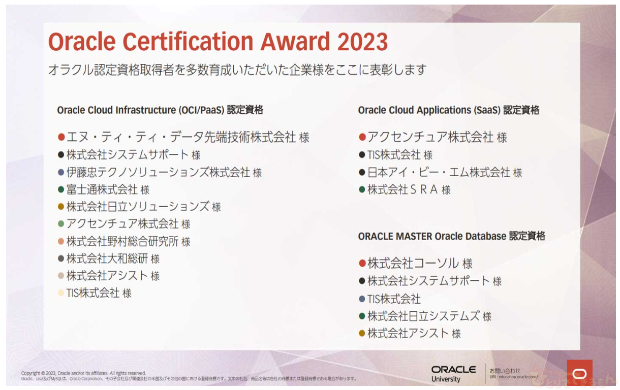 今年もOracle Certification Award 2023に選出されました！ - DBひとり